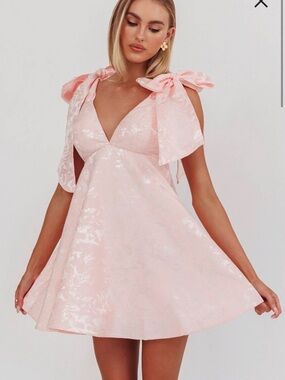 Chantilly Tied Shoulder Jacquard Mini Dress Blush